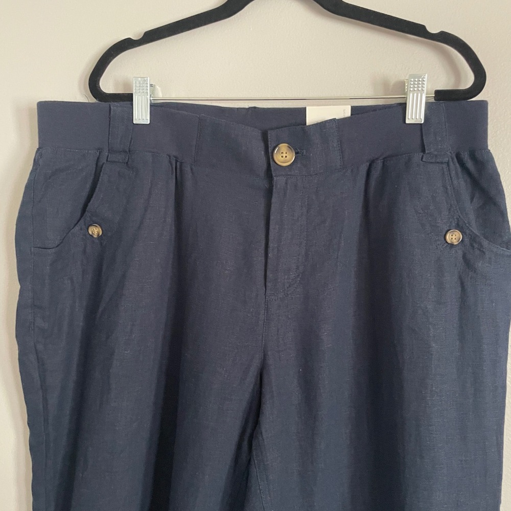 CJ Banks Navy Blue Moderately‎ Curvy Fit Capri Pants Linen Blend Womens 18W NWT